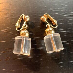 Clear pop art cylinder clip on earrings